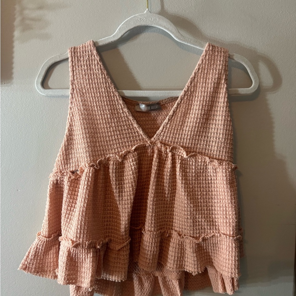 Elegant Peach Ruffled Tank Top